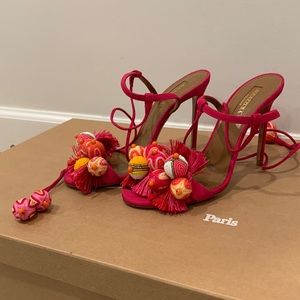 Aquazzura beaded tassel heeled Sandals 36.5